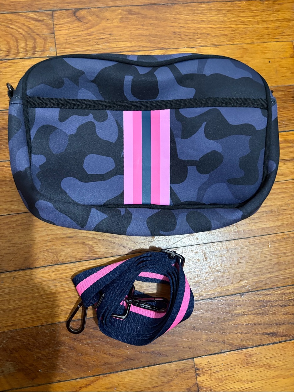 Camouflage Crossbody Bag with Pink Stripe Accent
